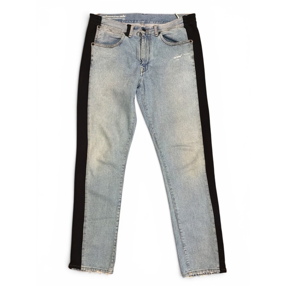 Off-White Virgil Abloh Reconstructed Denim Jeans Light Wash Black Stripe Men 34